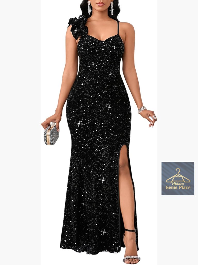 Sequin Mermaid Maxi Dress Formal Evening Gown Bodycon Fit